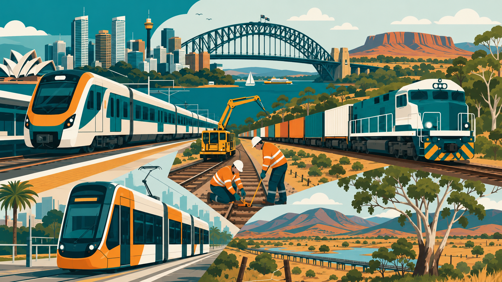 Australian railway network — heavy rail, light rail and iconic landscapes