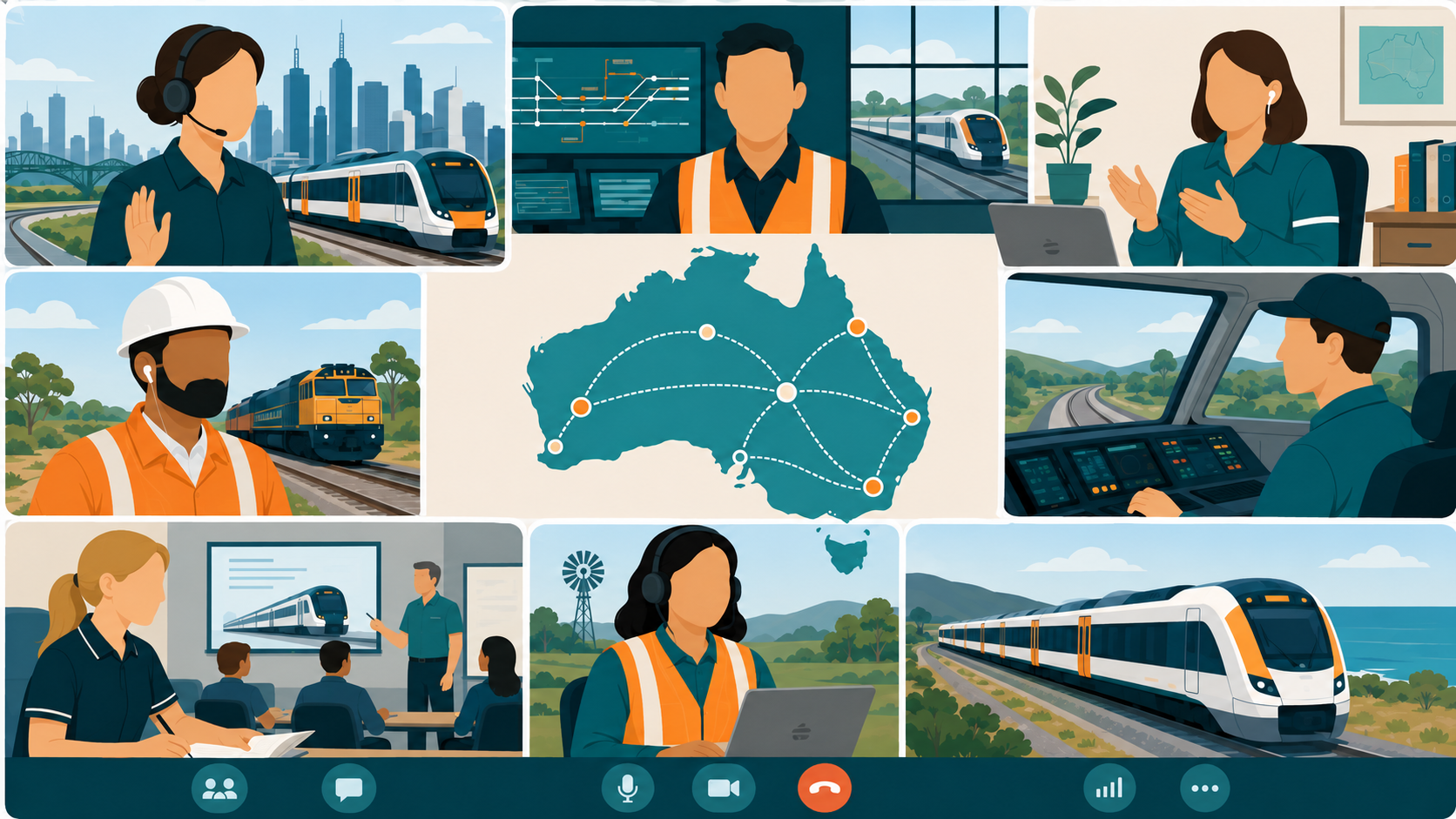 Rail team meeting together across a virtual video grid
