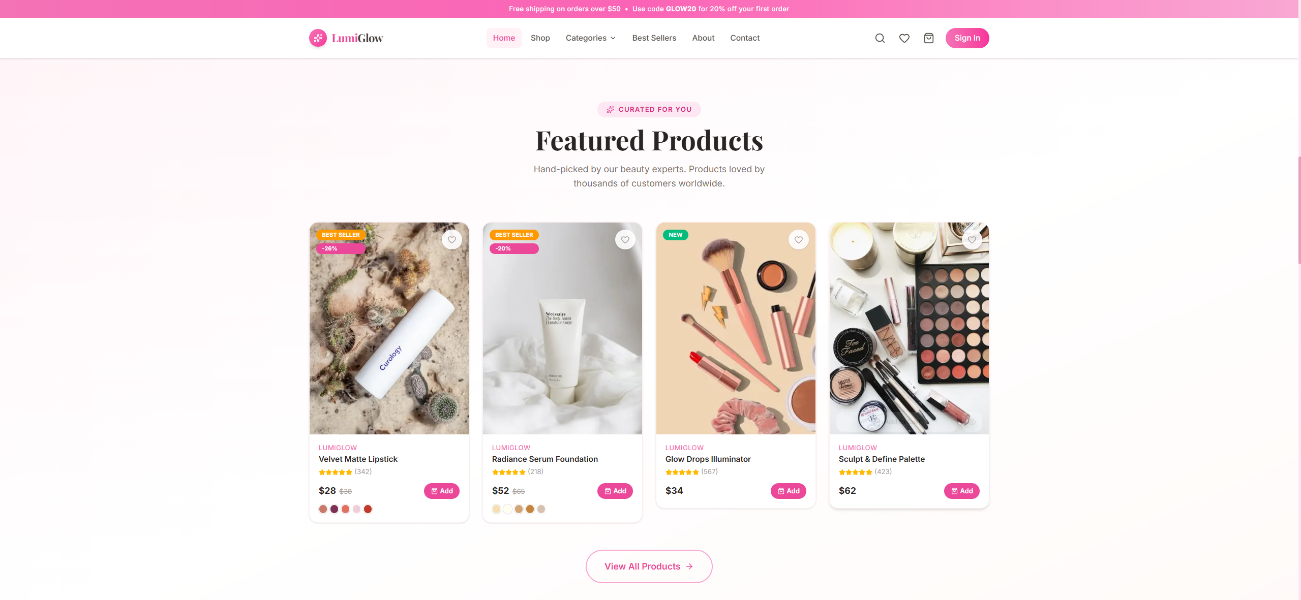 UIDrop LumiGlow Beauty – Premium Cosmetics & Skincare Skincare Routine - Cosmetics UI design UIDrop LumiGlow Beauty – Premium Cosmetics & Skincare Skincare Routine - Cosmetics UI design