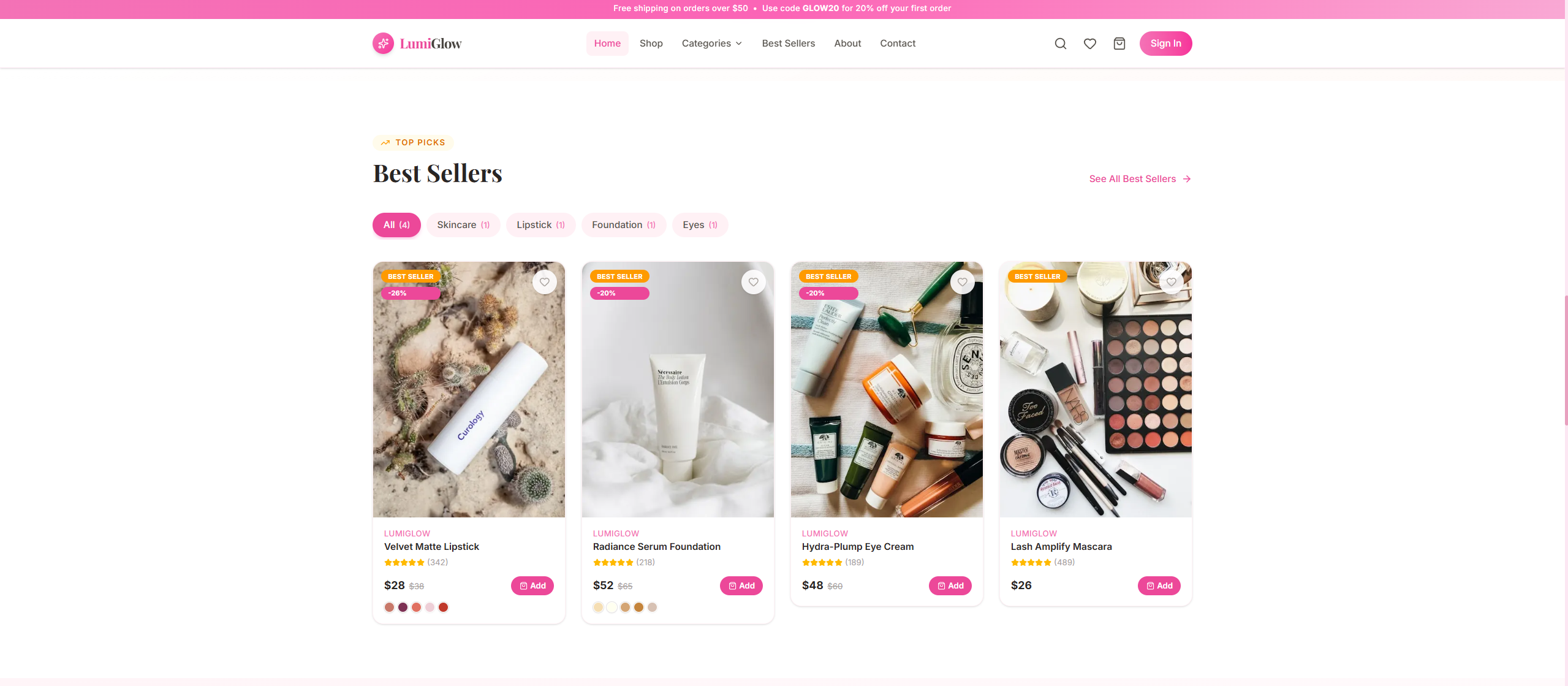 UIDrop LumiGlow Beauty – Premium Cosmetics & Skincare Hero Landing - Cosmetics UI design UIDrop LumiGlow Beauty – Premium Cosmetics & Skincare Hero Landing - Cosmetics UI design