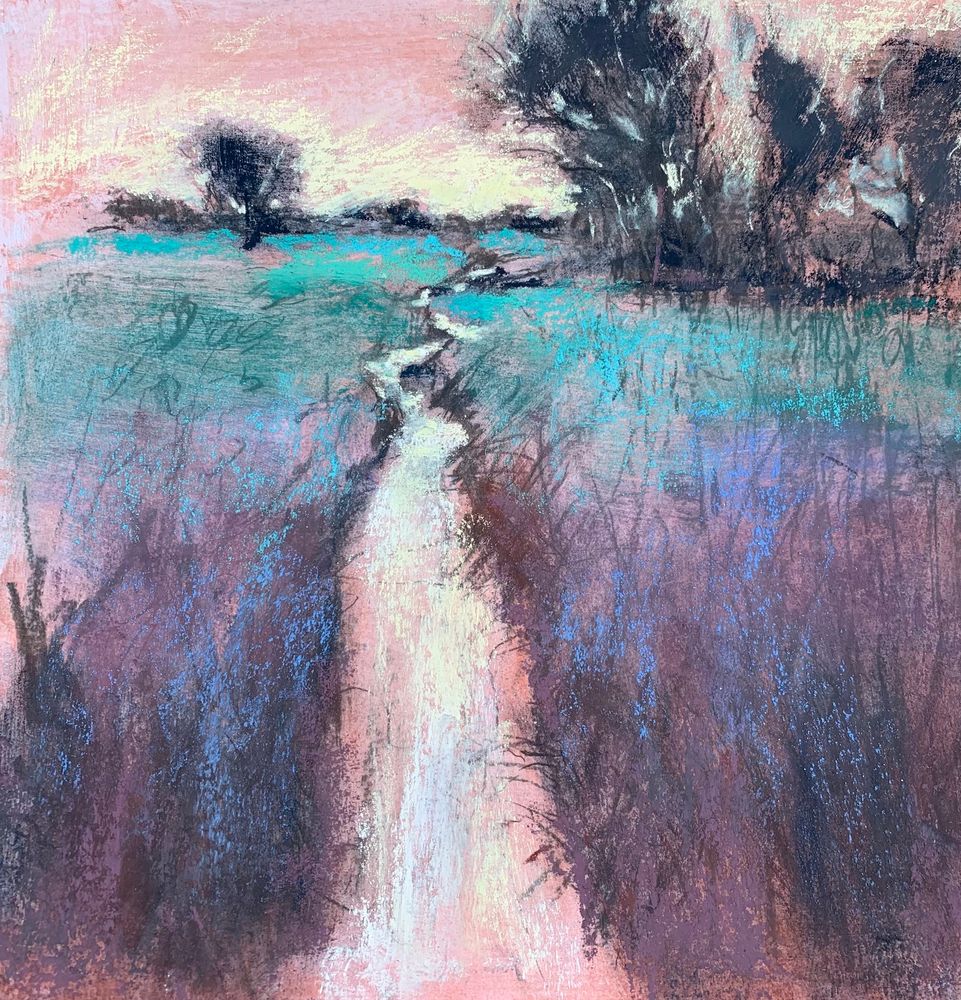 Pershore Wetlands Turquoise Pastels, inks, acrylic, gesso on mountboard