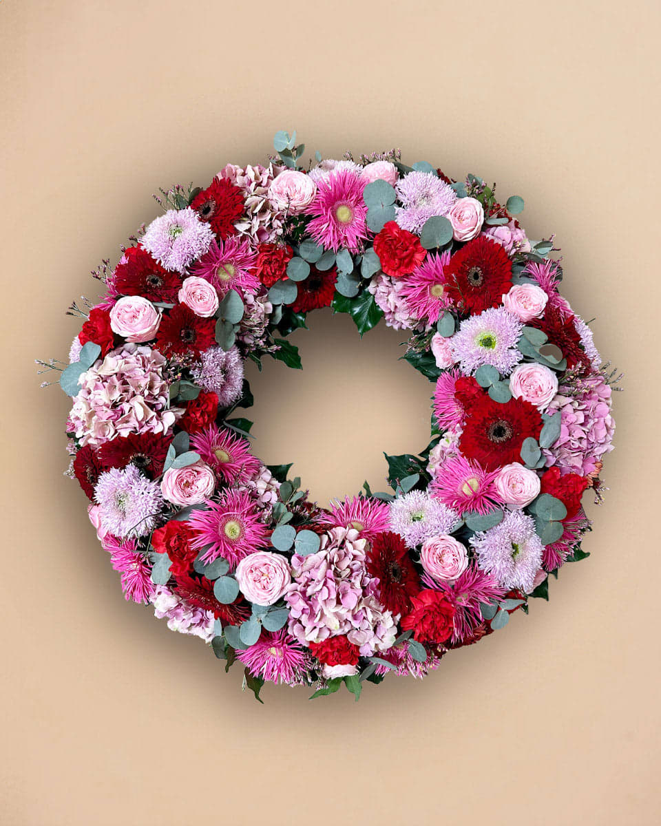 Prestige Pink and Red Funeral Wreath