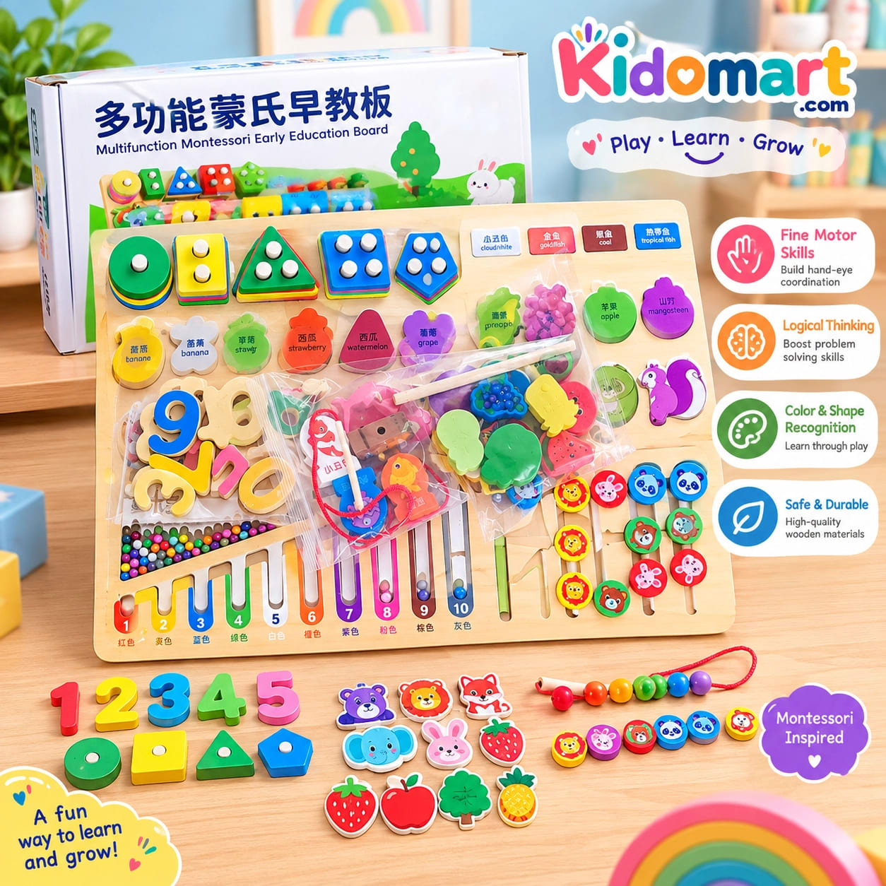 Multifunctional Montessori Wooden Educational Board for Kids | Alphabet, Number, Counting, Matching & Early Learning Toy thumbnail 1