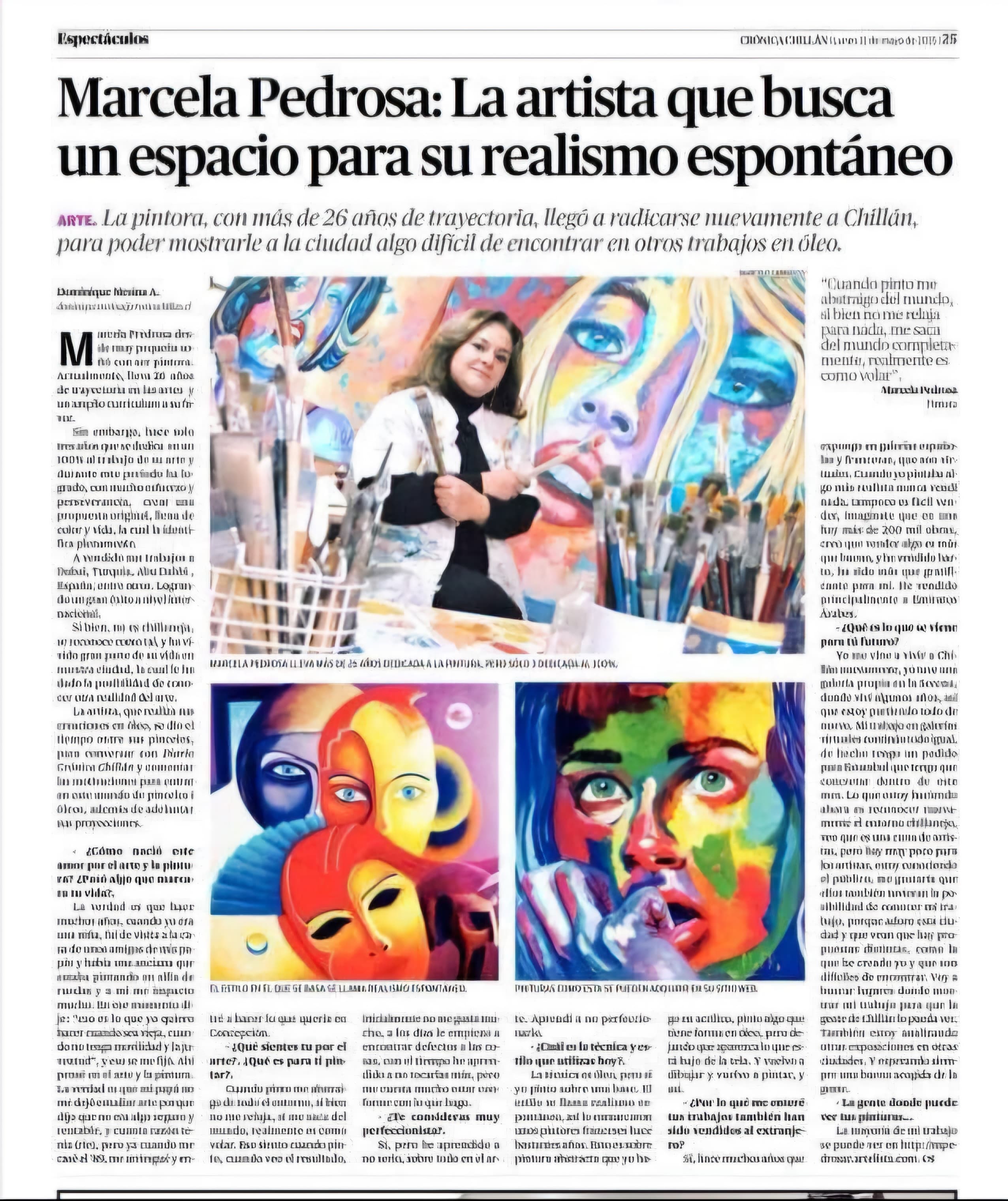 Nota de prensa sobre Marcela Pedrosa