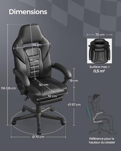 Vue 3 de Songmics Fauteuil De Bureau