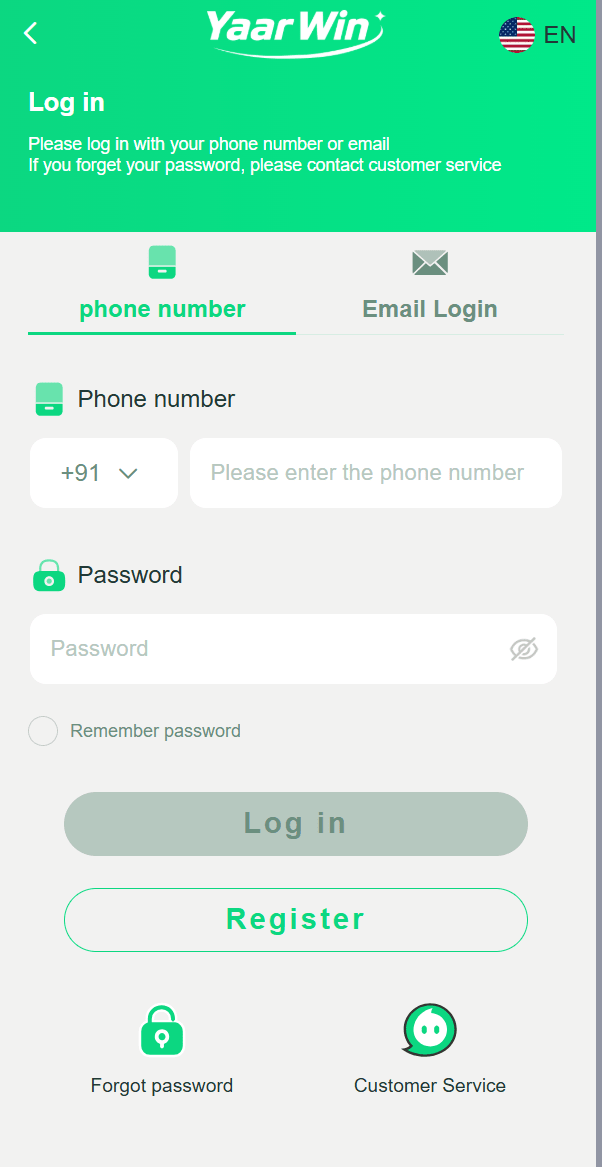 Yaar Win Login Interface - User authentication screen with credentials