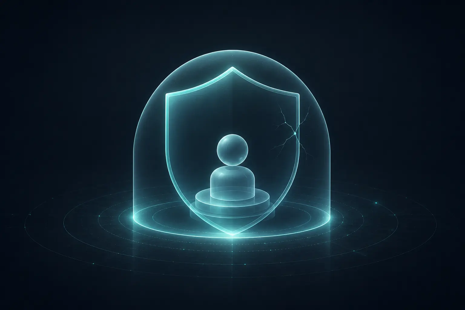 Abstract illustration of an AI agent icon contained within a digital shield boundary, symbolizing AI sandbox safety testing