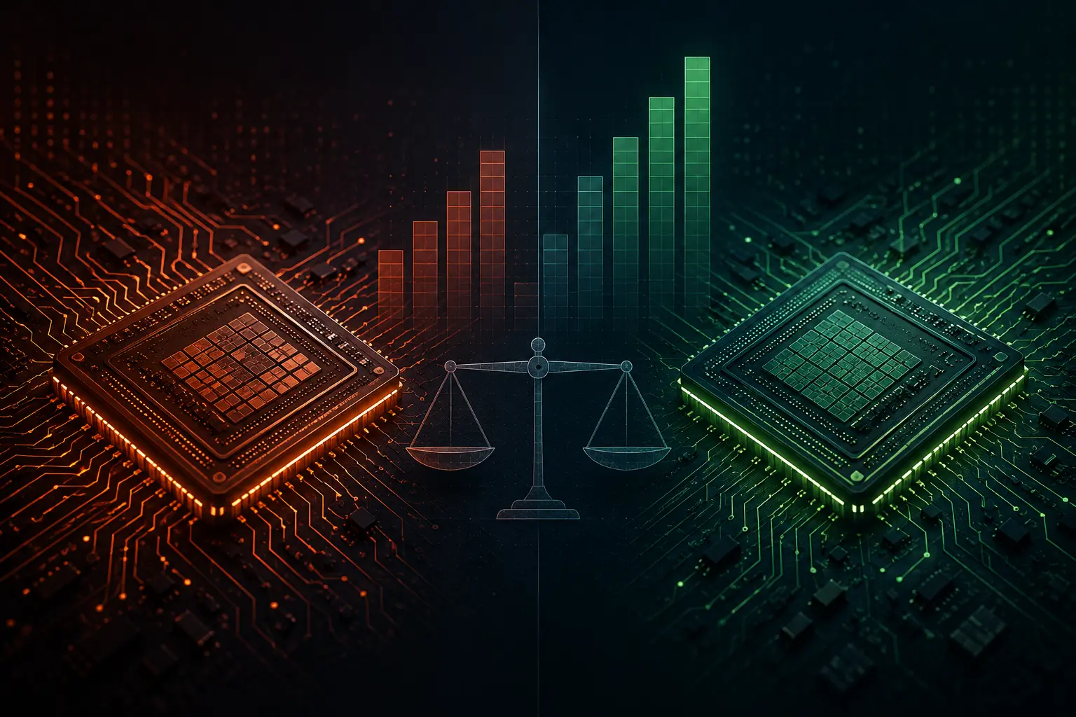 Side-by-side valuation comparison of AMD and Nvidia stock, including P/E and PEG ratios
