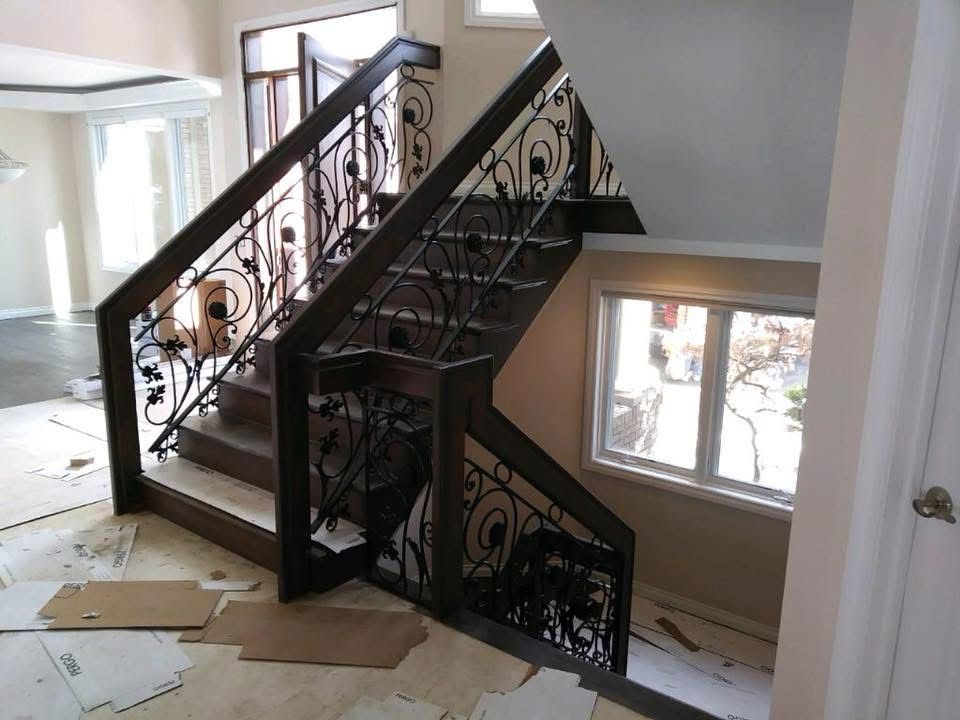 Interior steel staircase railing fabricated and installed in Metro Detroit by Hot Fab Welding