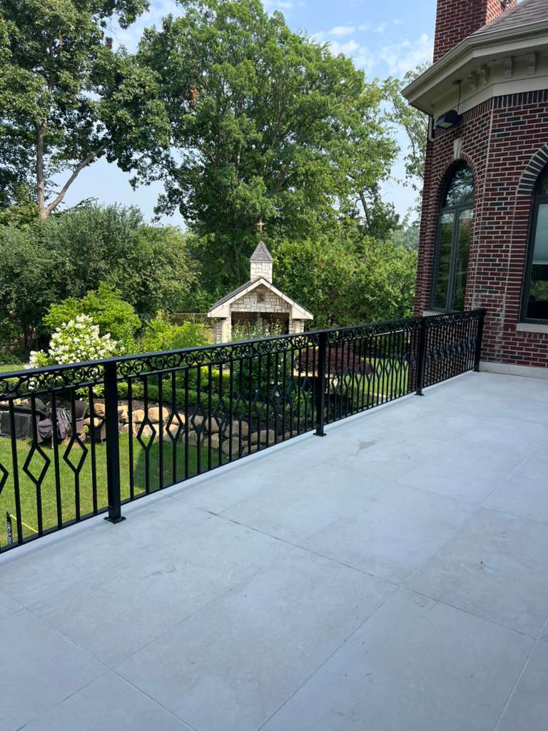 Custom residential steel balcony railing installed by Hot Fab Welding in Michigan