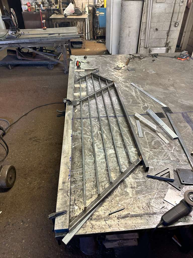 Steel railing panel being fabricated in the Hot Fab Welding shop in Warren, MI