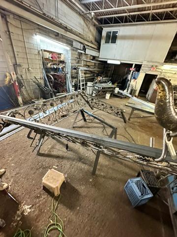 Ornate wrought iron railing being fabricated in the Hot Fab Welding shop for a Metro Detroit home