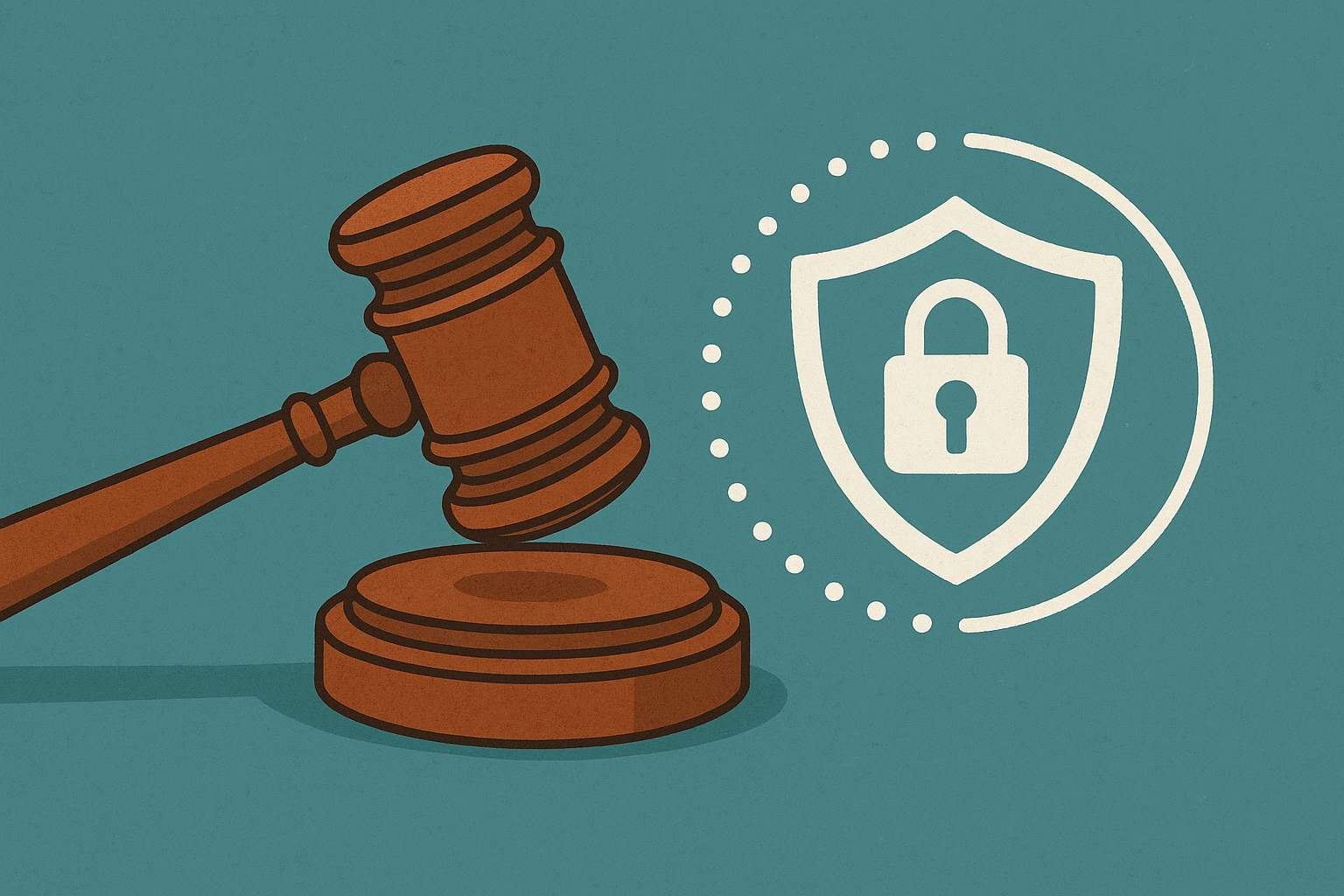 A gavel and digital privacy symbol highlighting Utah's new VPN age verification law, emphasizing legal aspects of digital privacy.