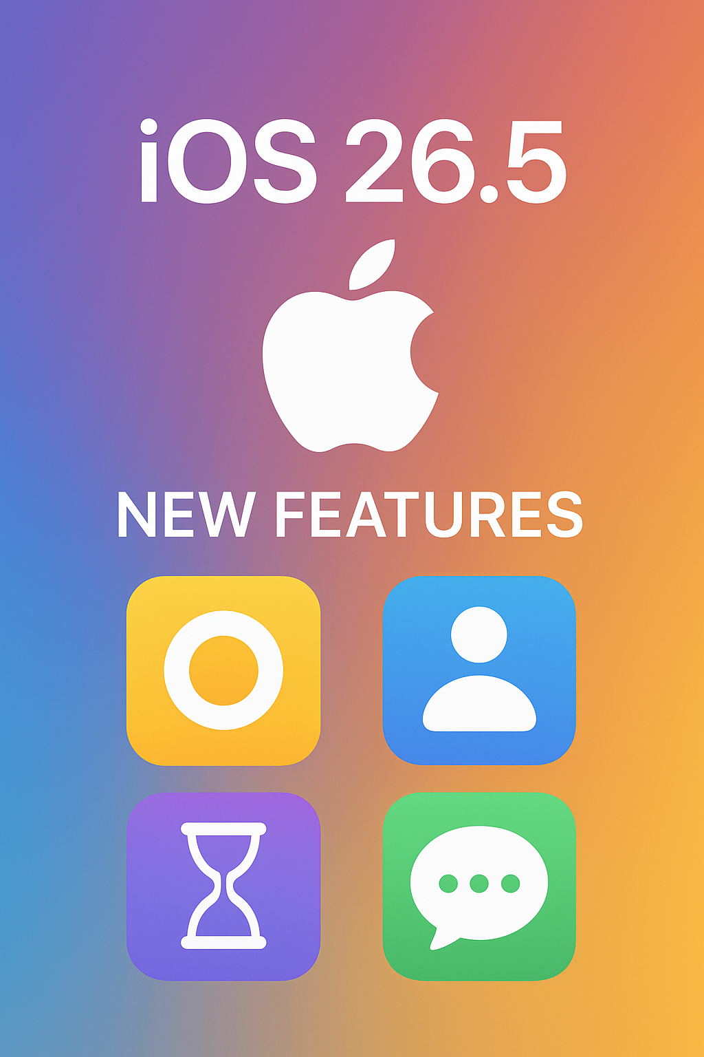Infographic detailing the features of the Apple iOS 26.5 update, designed with a fresh and colorful aesthetic.