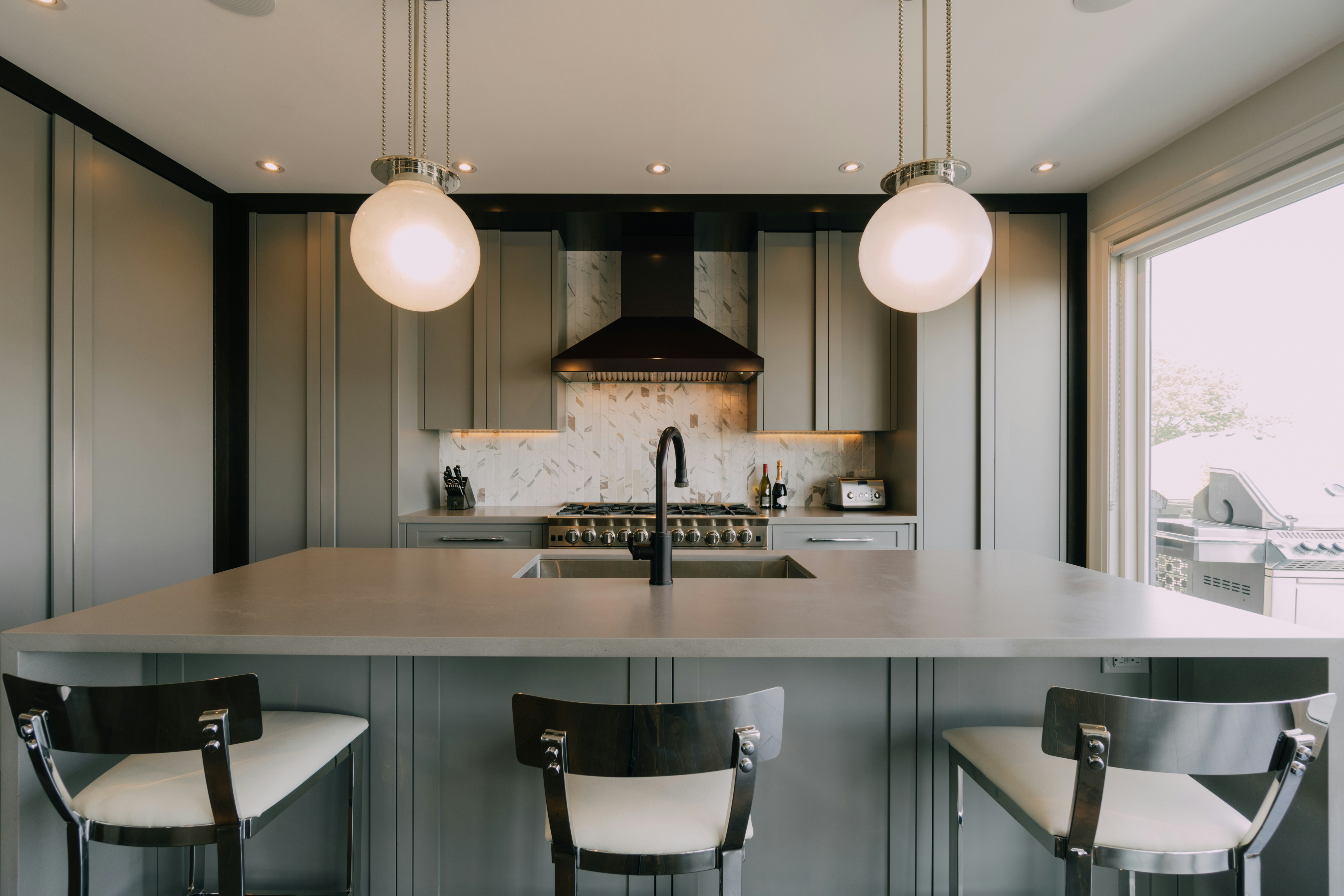 Gray Flat-Panel Kitchen with Large Island