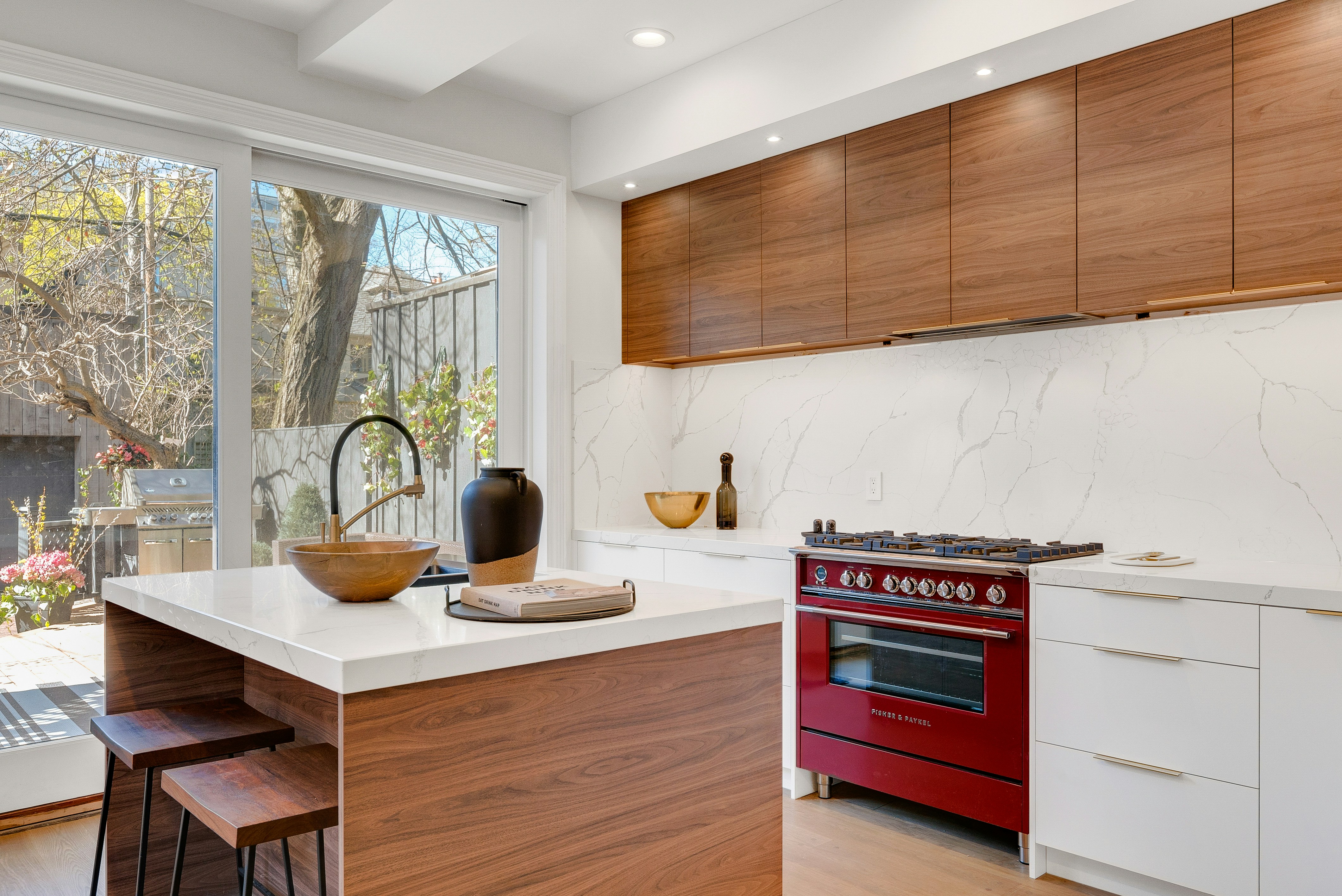 Modern Wood and White Kitchen with Square Island