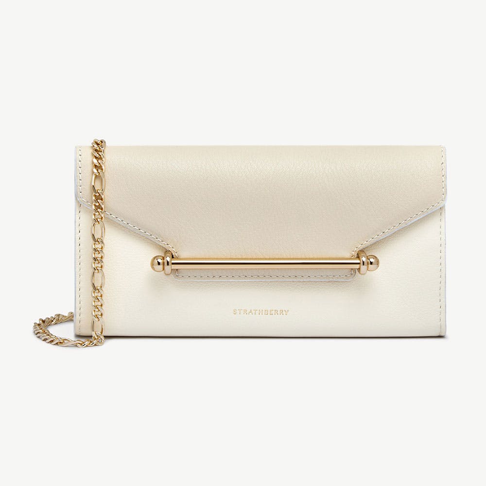 on a plane outfit — Strathberry Multrees Chain Wallet - Vanilla/Diamond