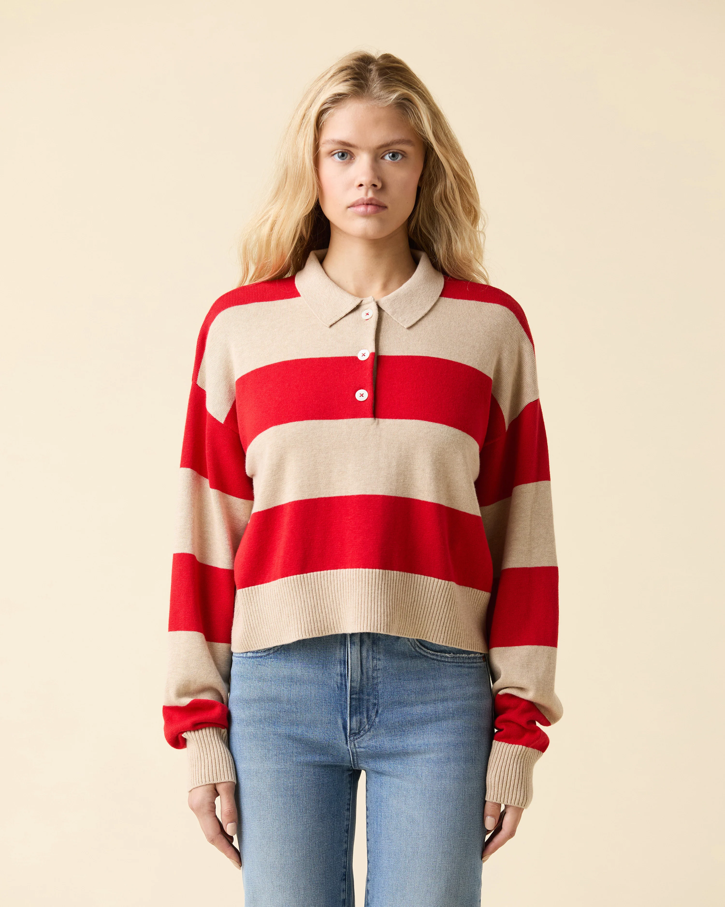 summer work outfits — Le Jean Cotton Cashmere Polo