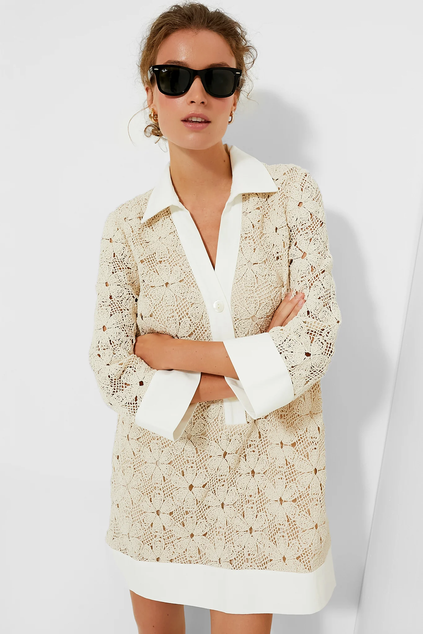 60 degree weather outfit — Tuckernuck Tan Crochet Collier Dress