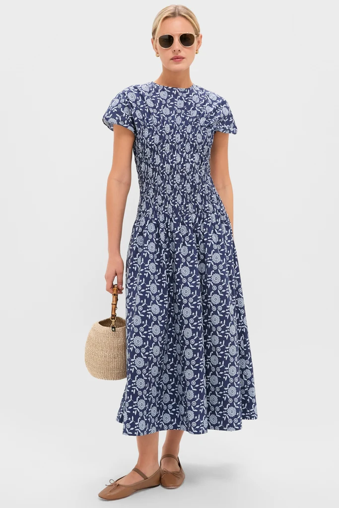 spring dresses for easter — Tuckernuck Blue Floral Smocked Rollins Midi Dress