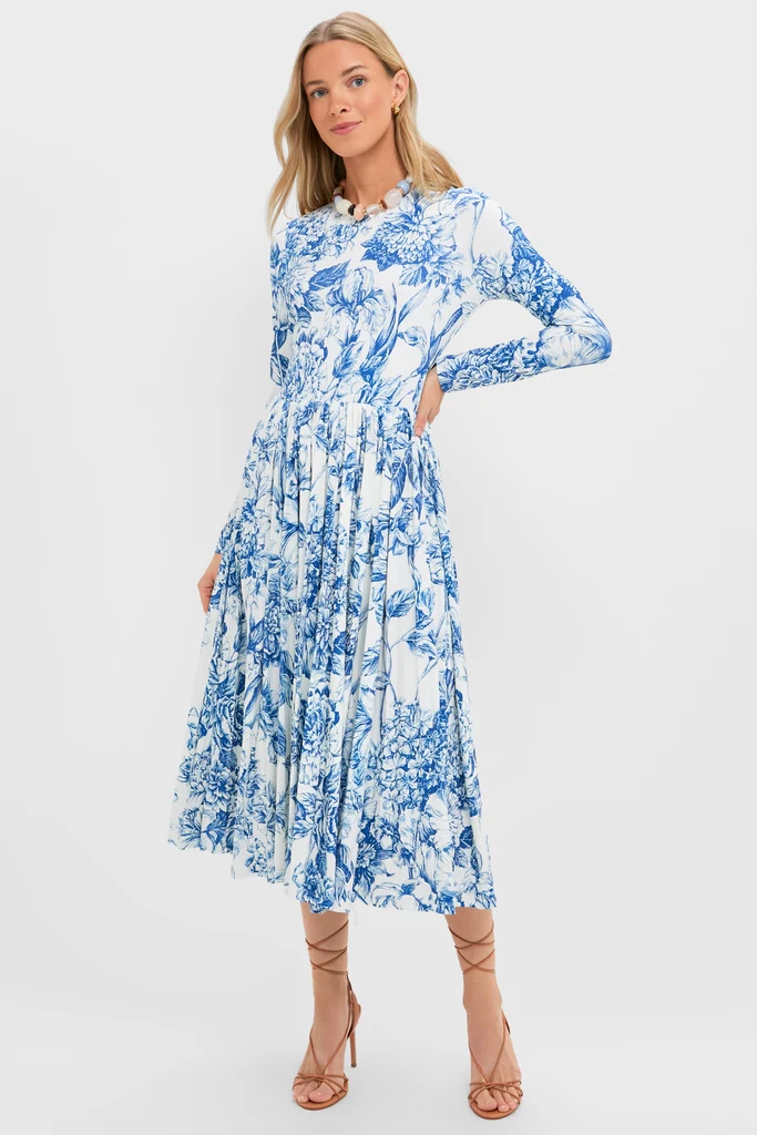 60 degree weather outfit — Tuckernuck Blue Floral Jersey Pemberton Midi Dress