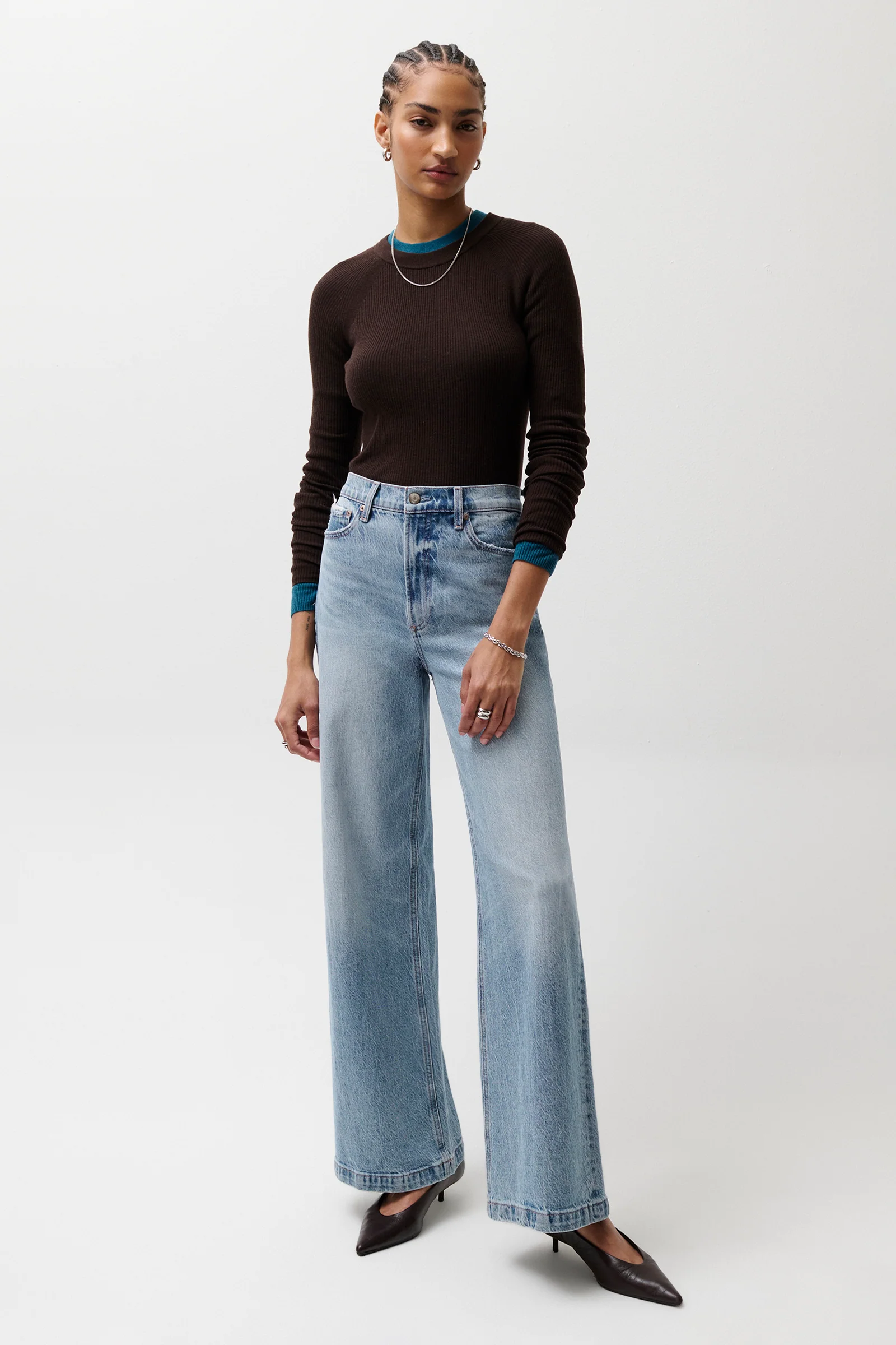 spring capsule wardrobe outfit — Pistola Lana High Rise Ultra Wide Leg Jean - Break