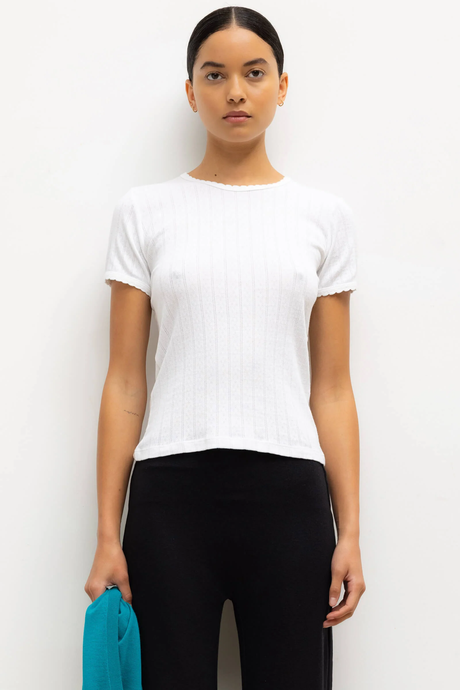 winter work outfits — Leset Pointelle Slim Fit Tee
