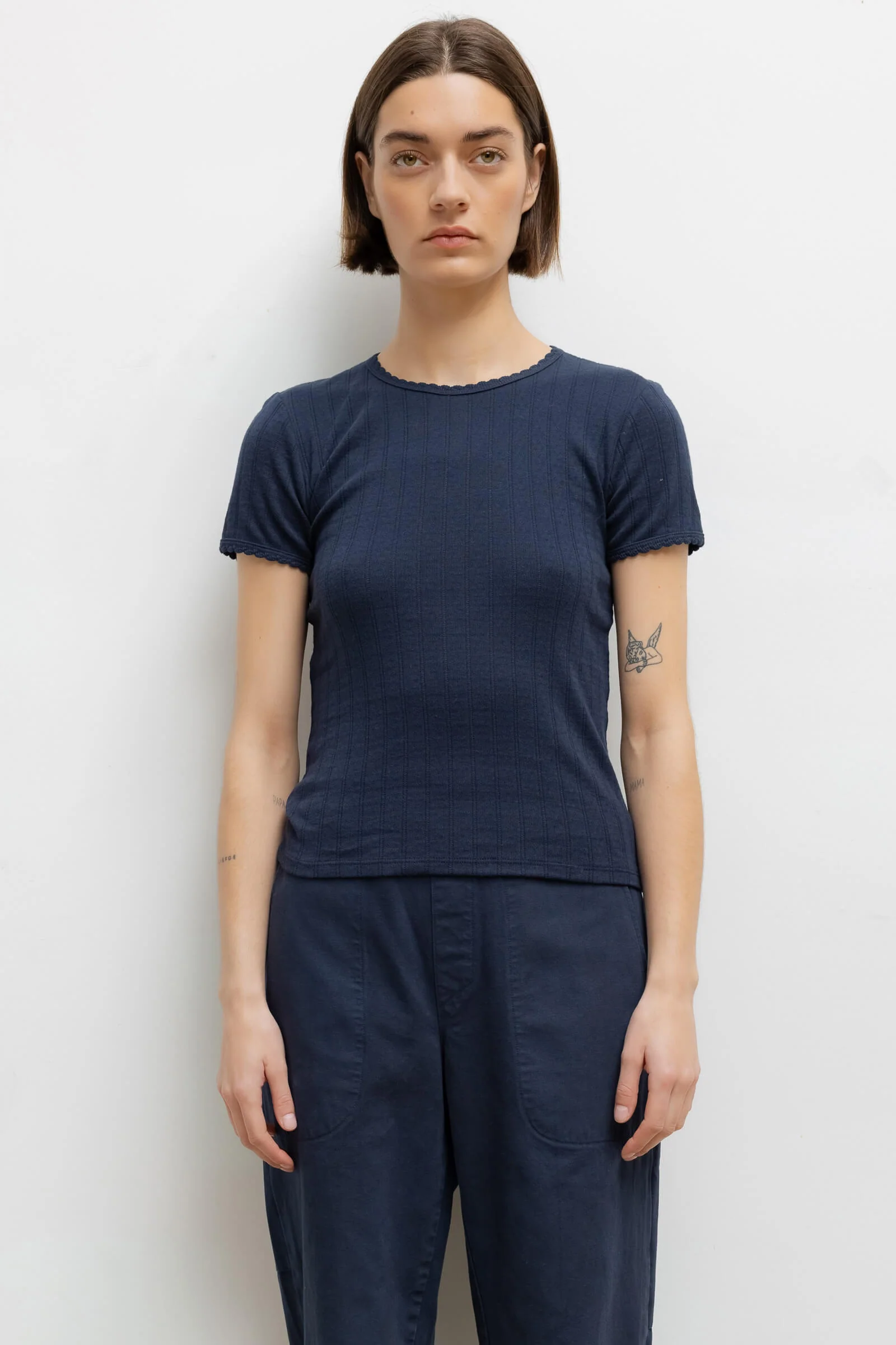 work outfits for women — Leset Pointelle Slim Fit Tee