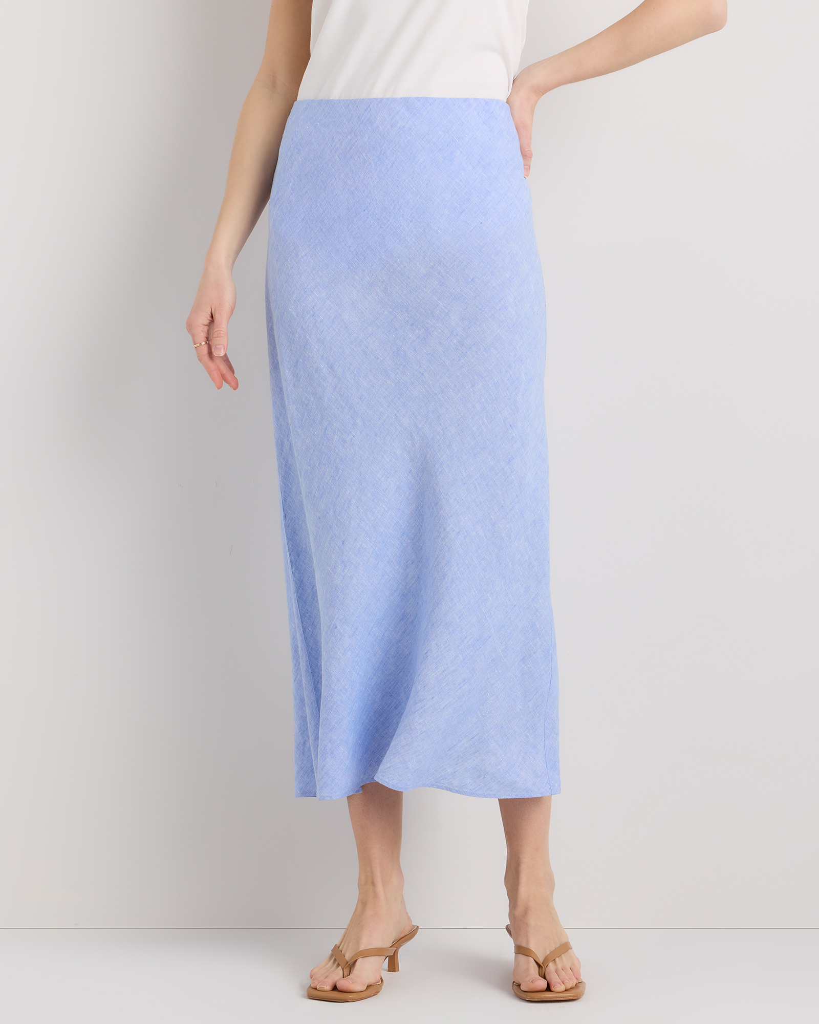 100 European Linen Midi Slip Skirt