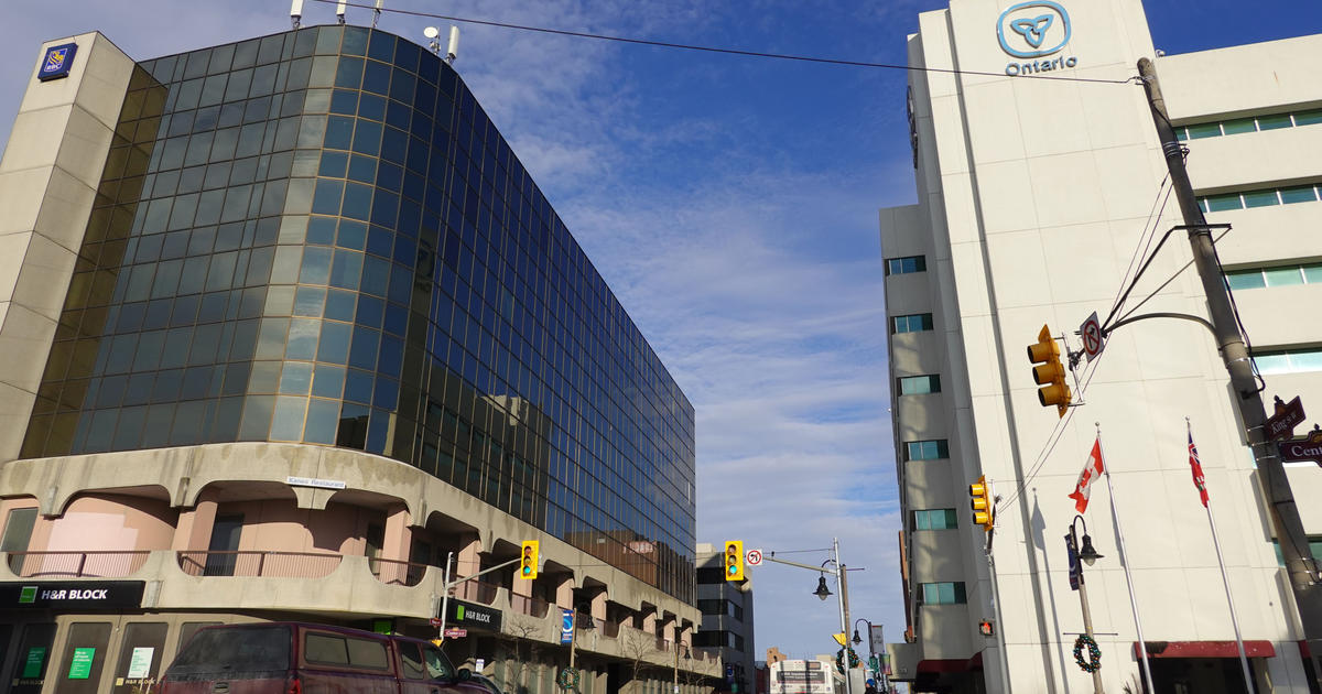 Modern office towers in downtown Ontario, representing the tiers of Canadian mortgage lenders
