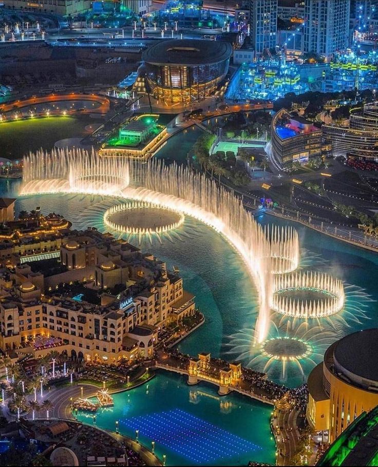 Modern Dubai by night: Marina, Museum of the Future and Burj Khalifa 2
