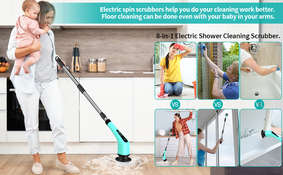 Electric DishGun, Electric Spin Scrubber for Bathroom Floor Window Kitchen Sink Dish Pot, Cordless Electric Spin Scrubber Cleaning Brush with 3