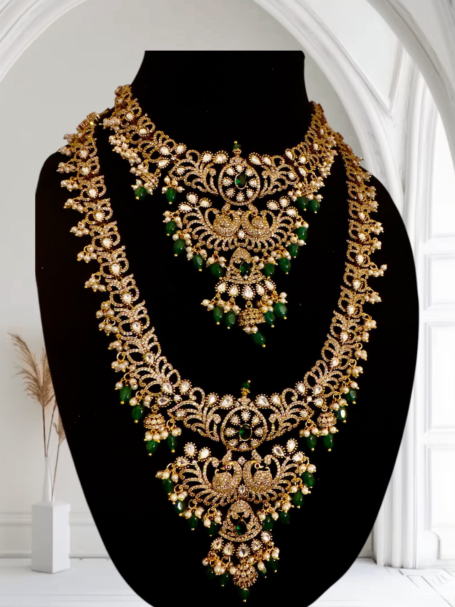 Victorian Gold Finished Neckset with Haram, Earrings and Tikka