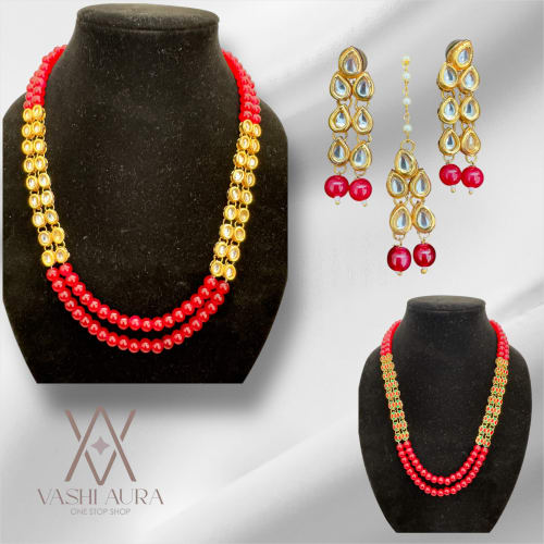 Dual Tone Meenakari Beads, along with Red Gemstones 
