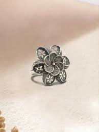 Floral Oxidised Silver Ring view 2