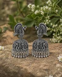 Silver Jhumka Earrings view 3