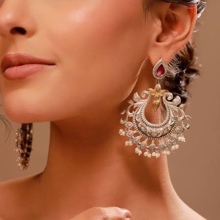 Antique Silver Chandbali Earrings
