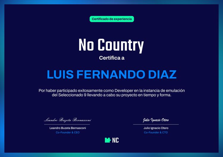 Certificado de Nocountry