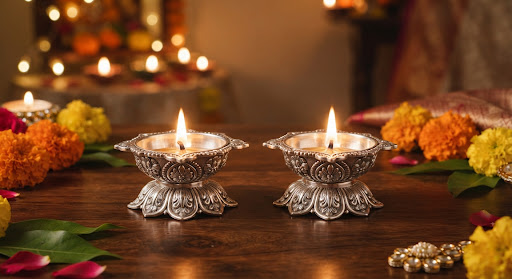 Artisan Silver Pooja Bowl & Plate Set