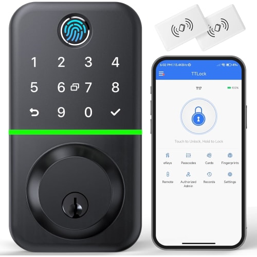  Verrou de porte intelligent avec clavier : serrure de porte d'entrée sans clé – Serrure à empreintes digitales pour porte d'entrée – Serrure électronique avec Bluetooth et contrôle par application