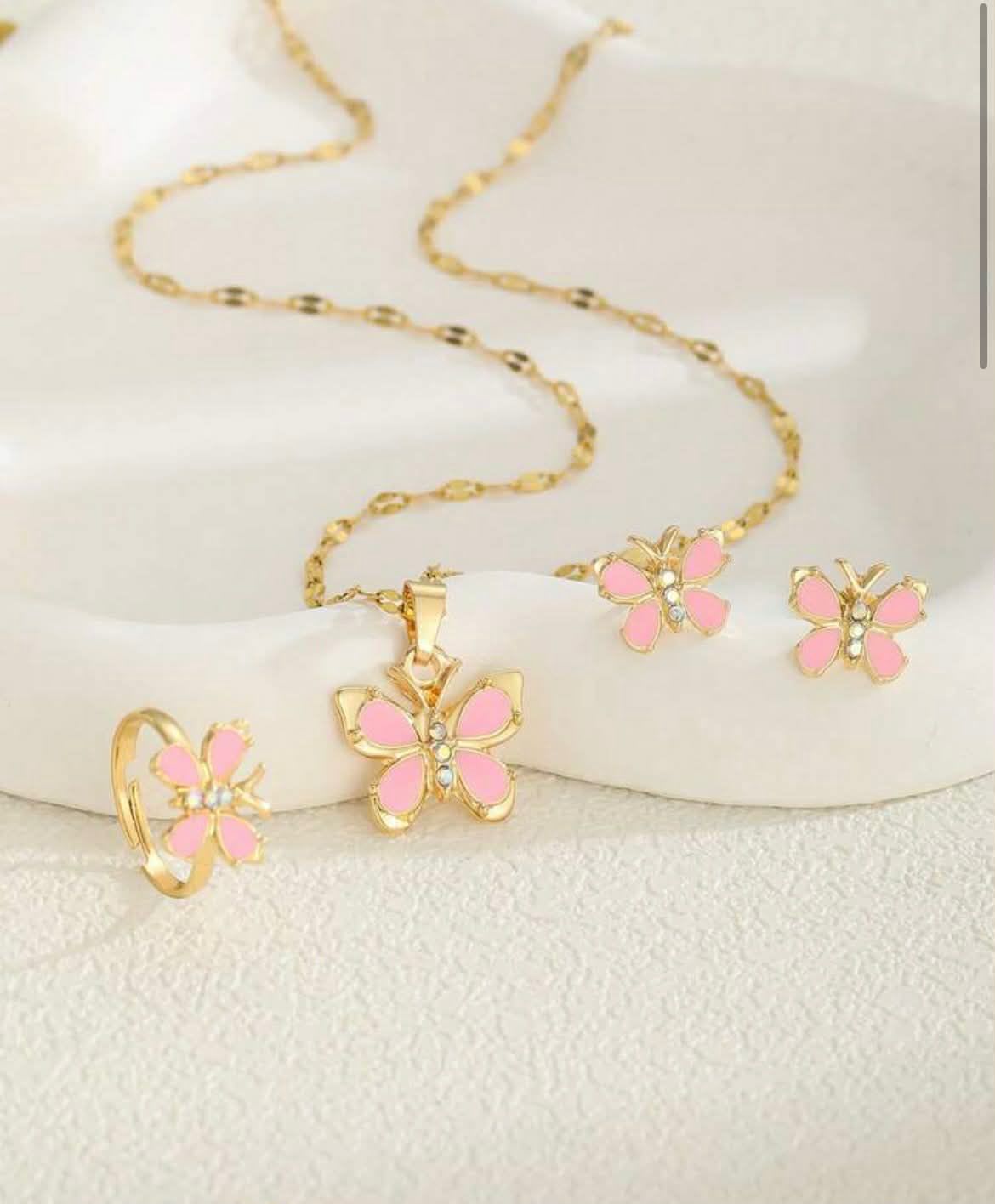 Set Collier ,boucles d'oreilles et bague : papillon REF03
