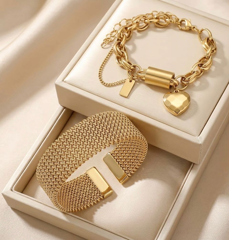2 pièces Bracelet à Sangle Tissée Bracelet Chaîne en Forme de Cœur