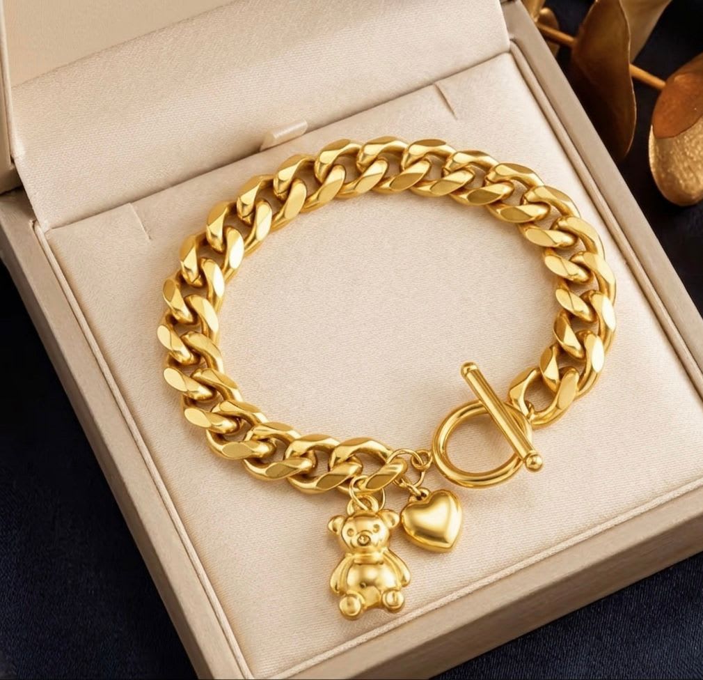 Bracelet Pendentif Cœur Ours et Fermoir OT