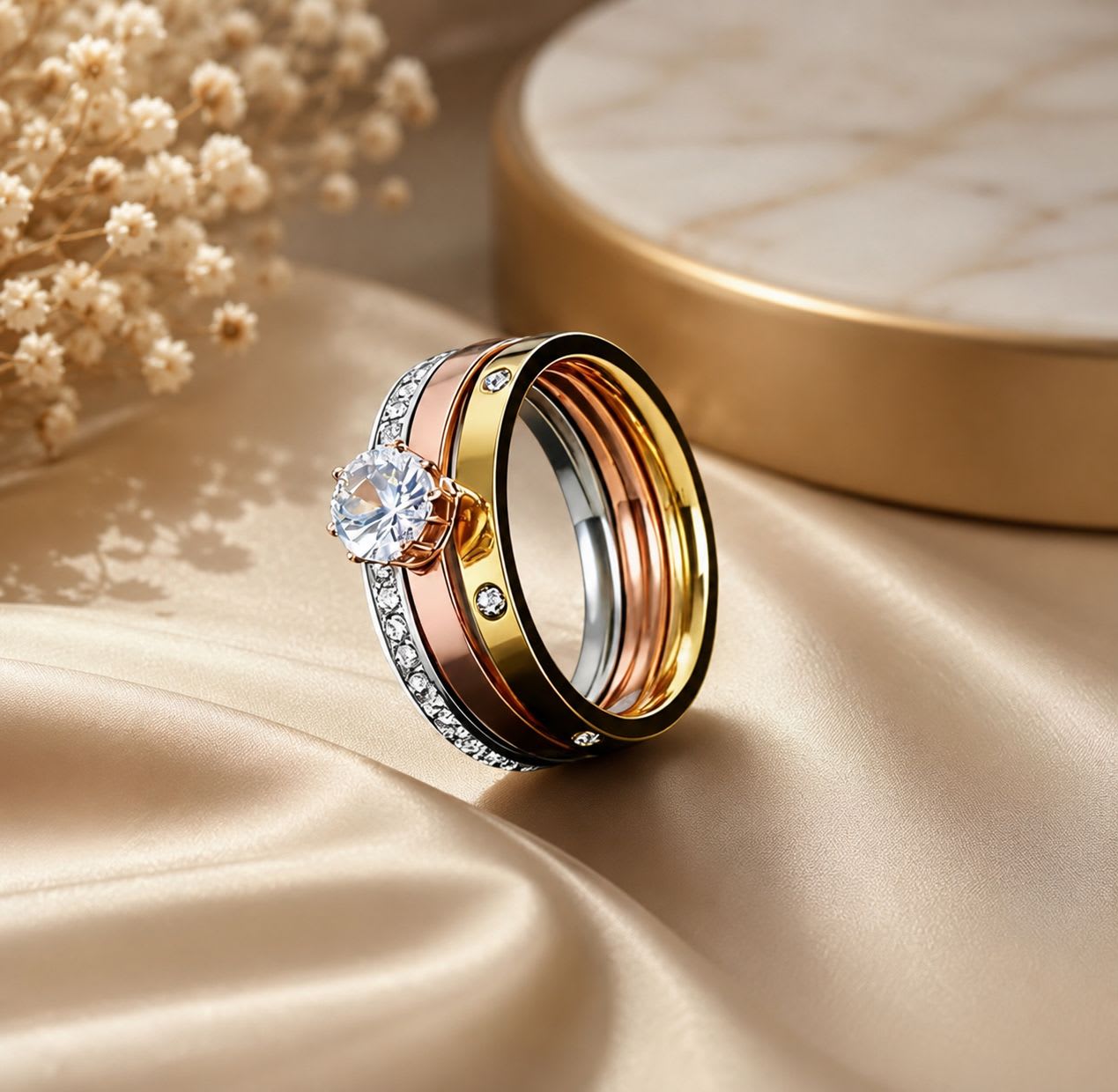 bague de fiançailles tricolore