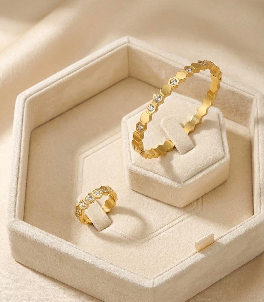 Bracelet et Bague nid d’abeille 