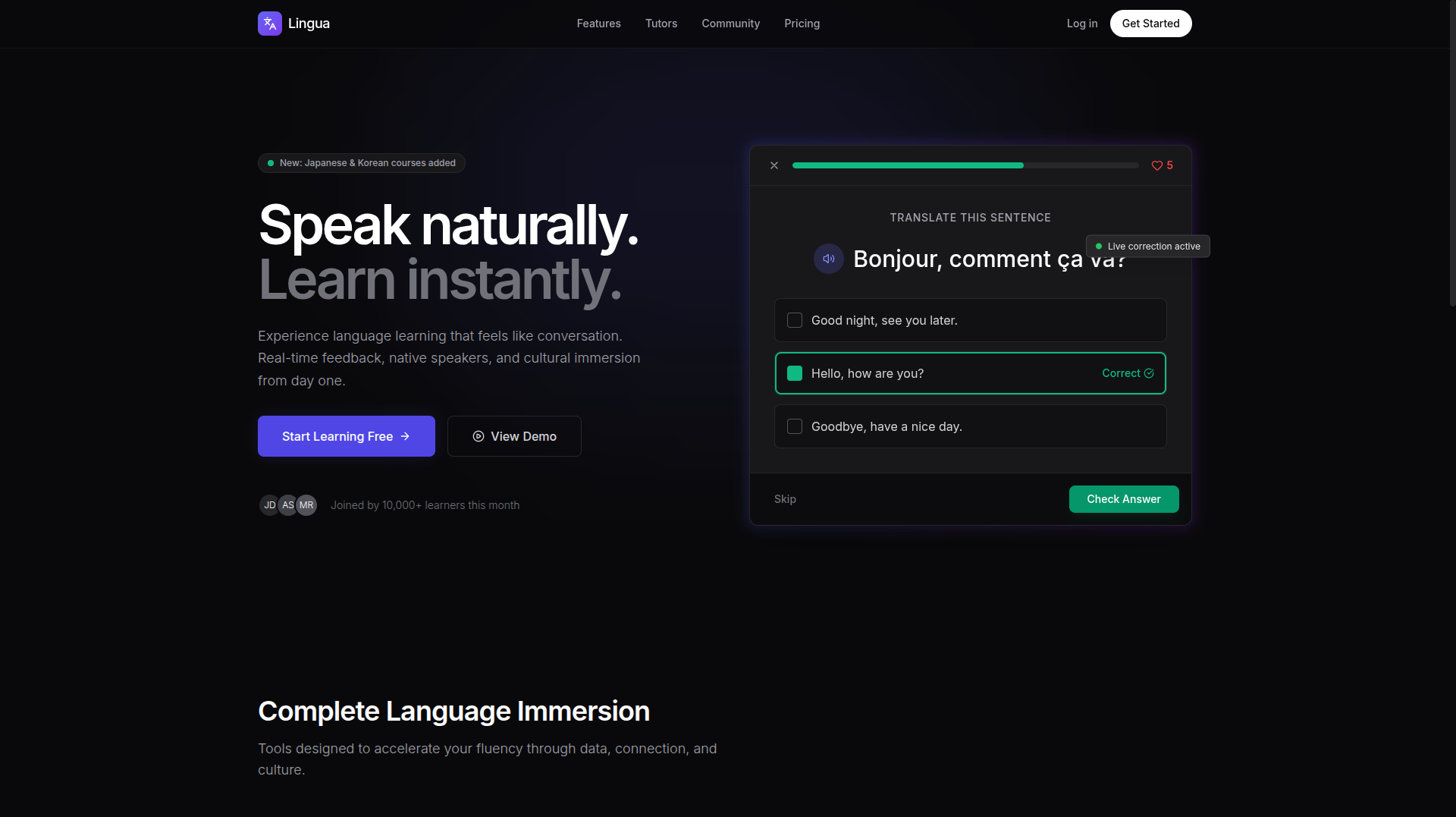 Landing Page Language Learning