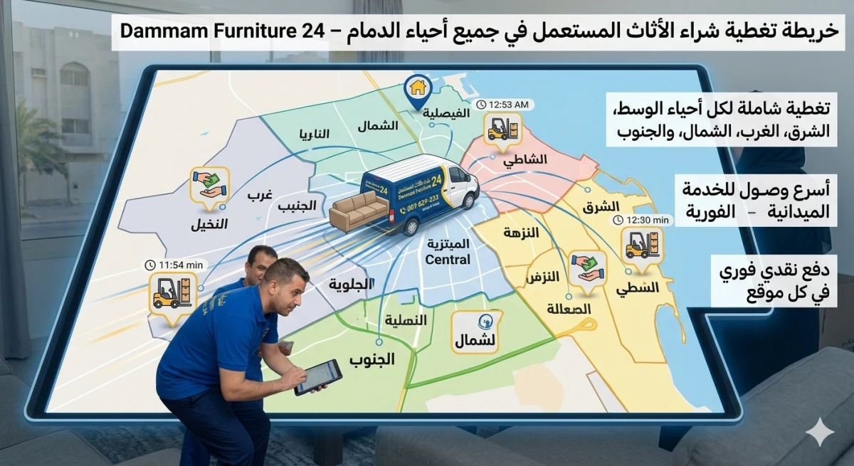 خريطة تغطية شراء الأثاث المستعمل في جميع أحياء الدمام – Dammam Furniture 24