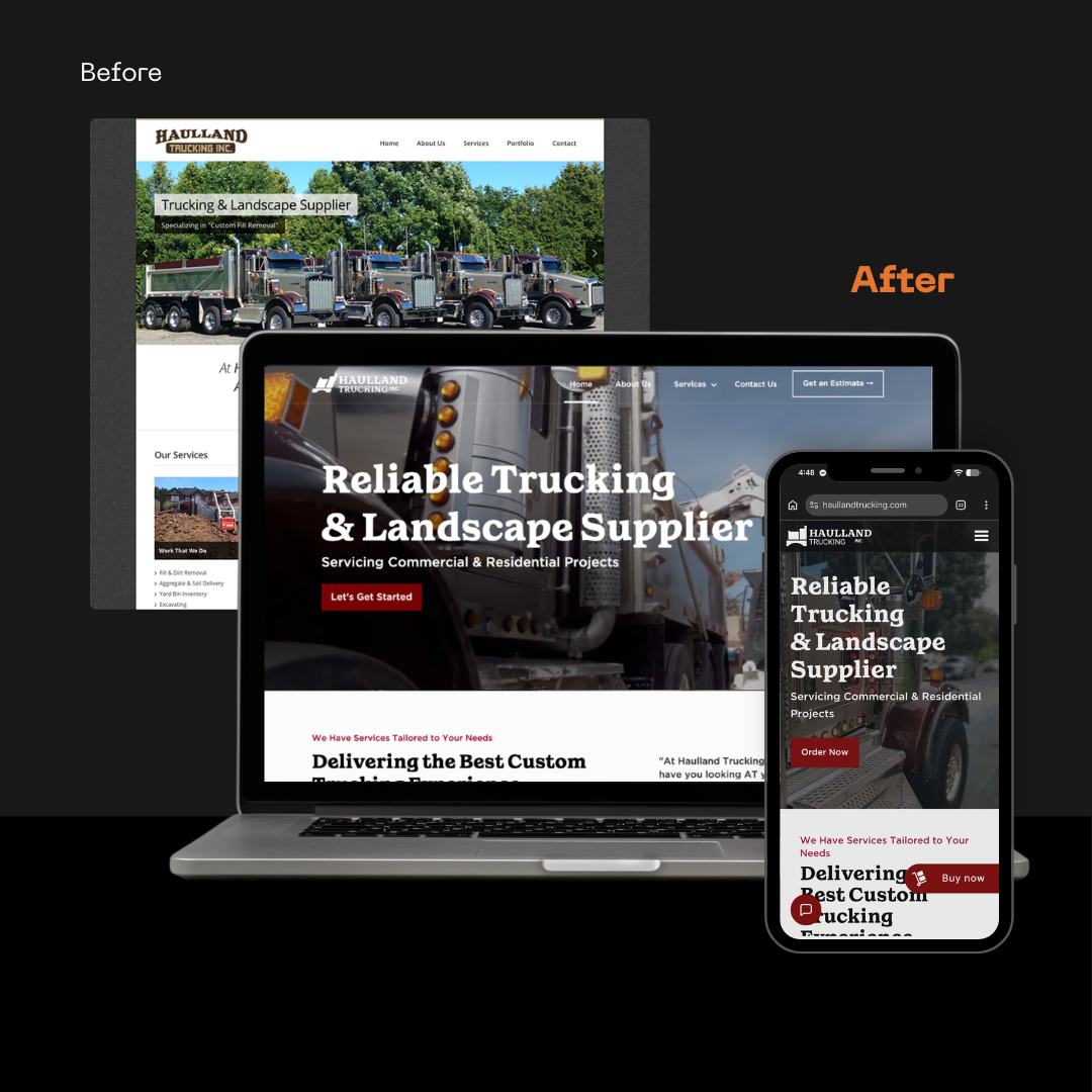 Haulland Trucking website before and after
