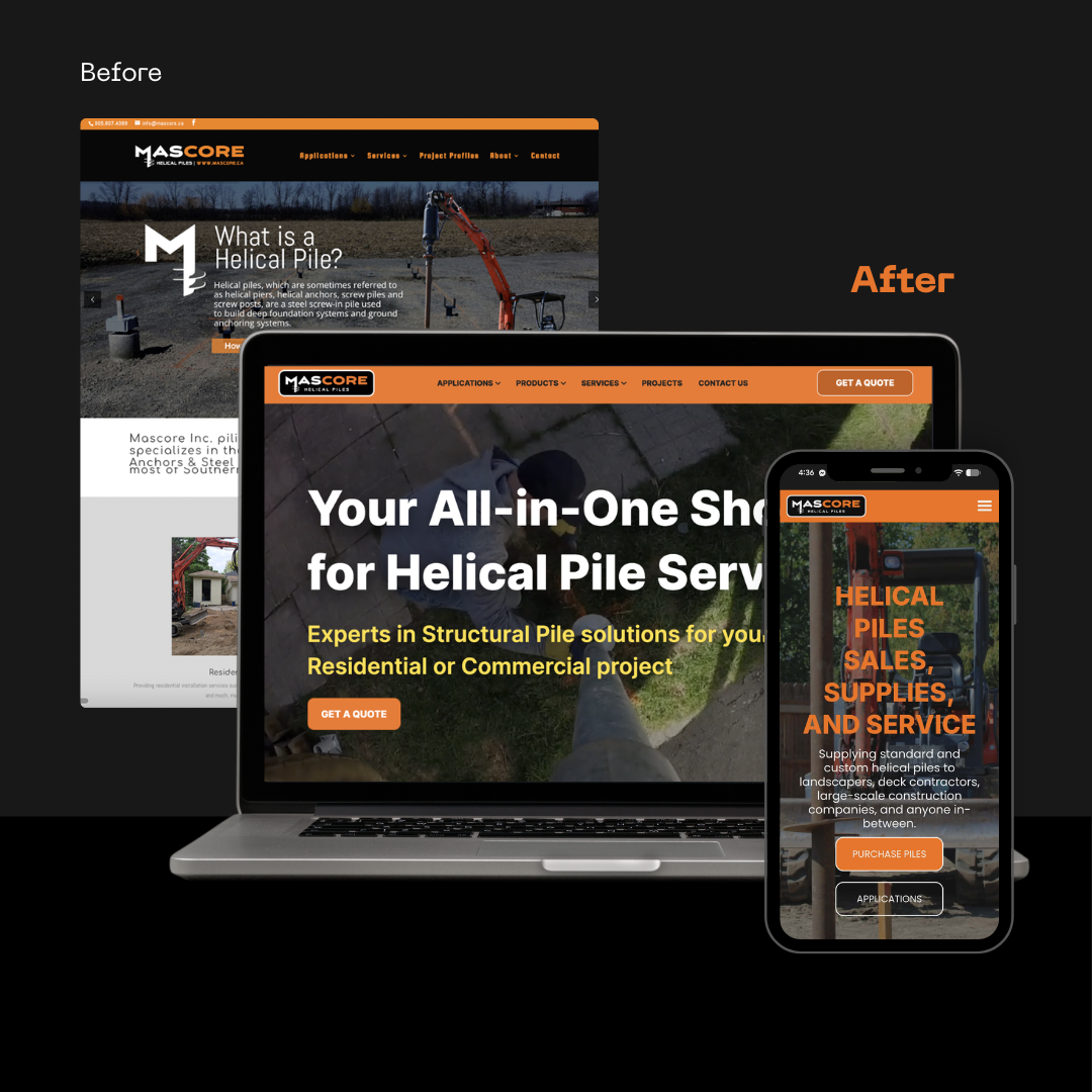Mascore Helical Piles website before and after