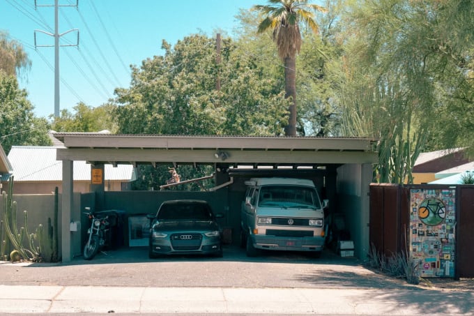 Arizona carport with multiple vehicles available for peer-to-peer car rental
